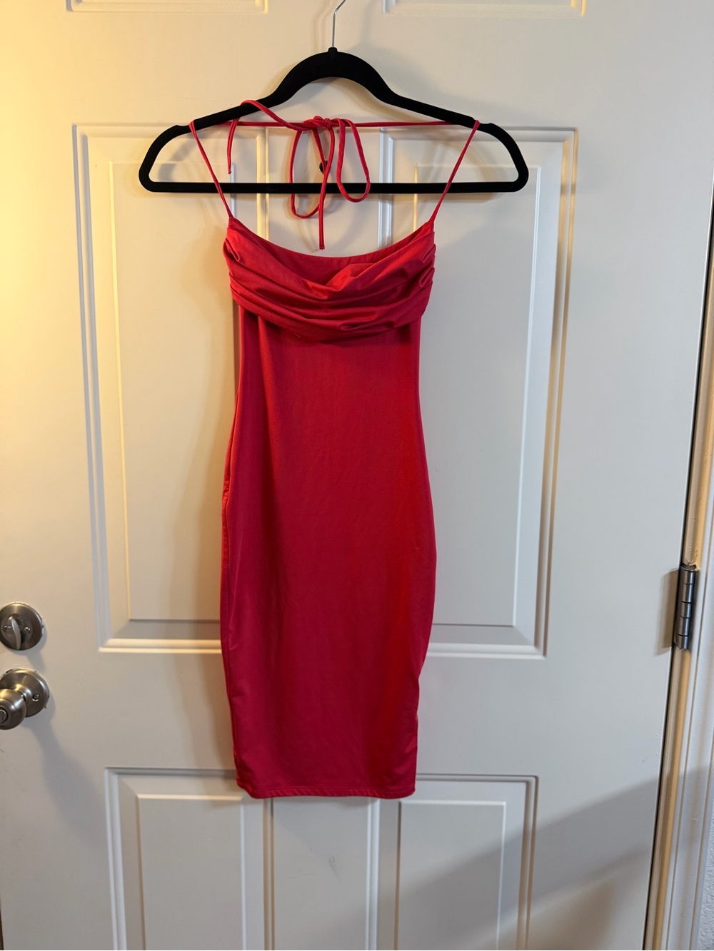 Oh Polly Red Halter Bodycon Dress Open Back Ruched Size 0